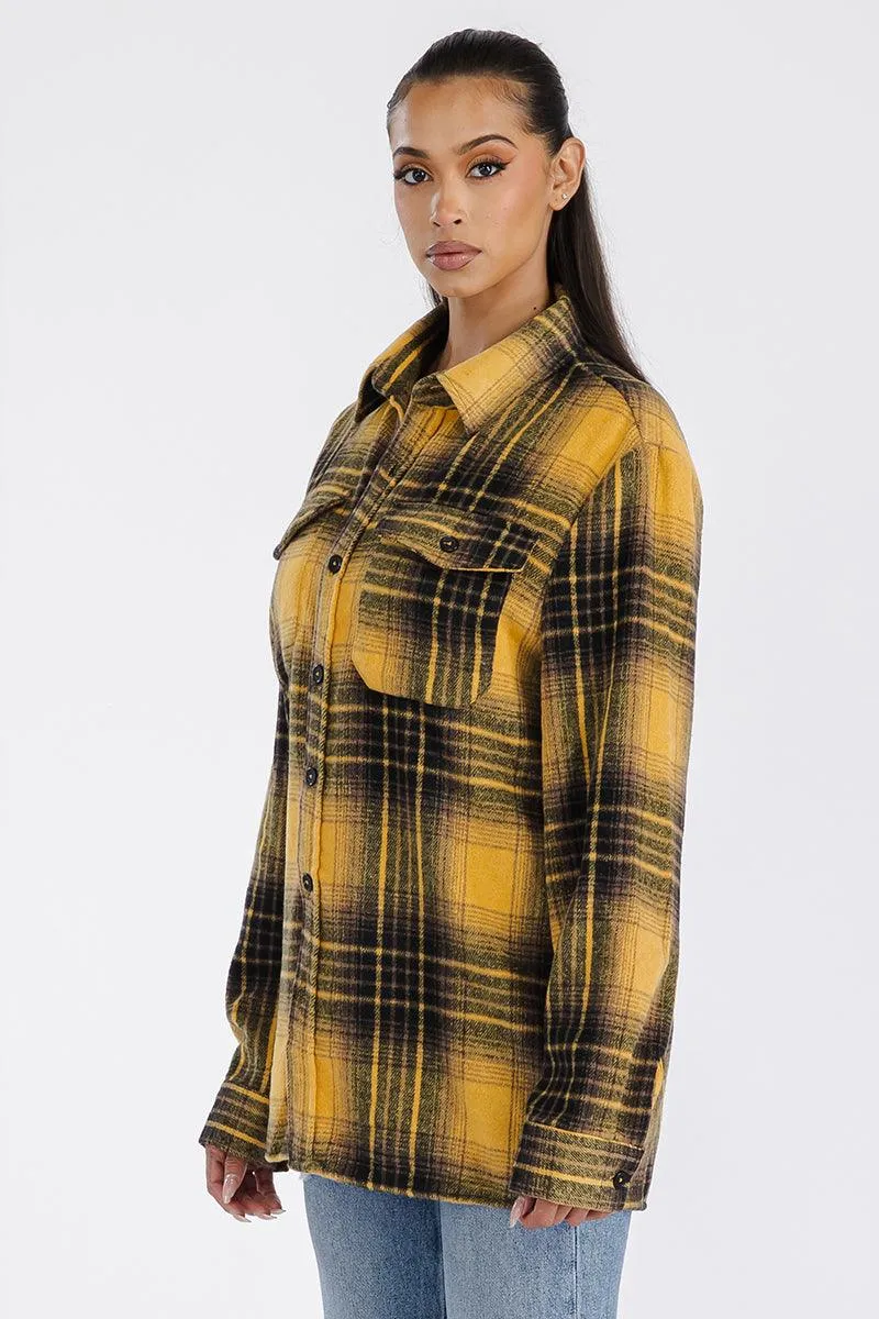 Boyfriend Yellow Plaid Oversized Soft Flannel Shacket