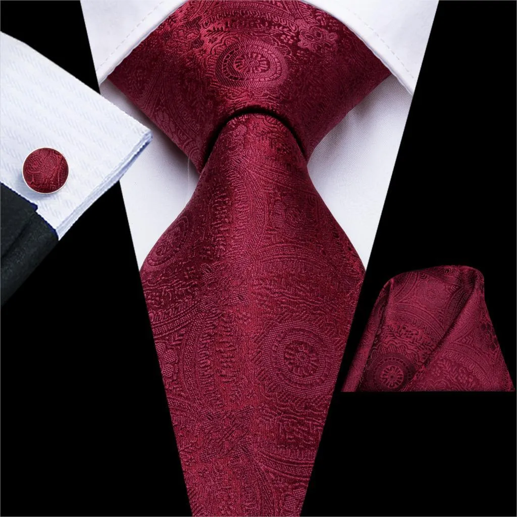 Burgundy Paisley Striped Silk Wedding Ties For Men Necktie