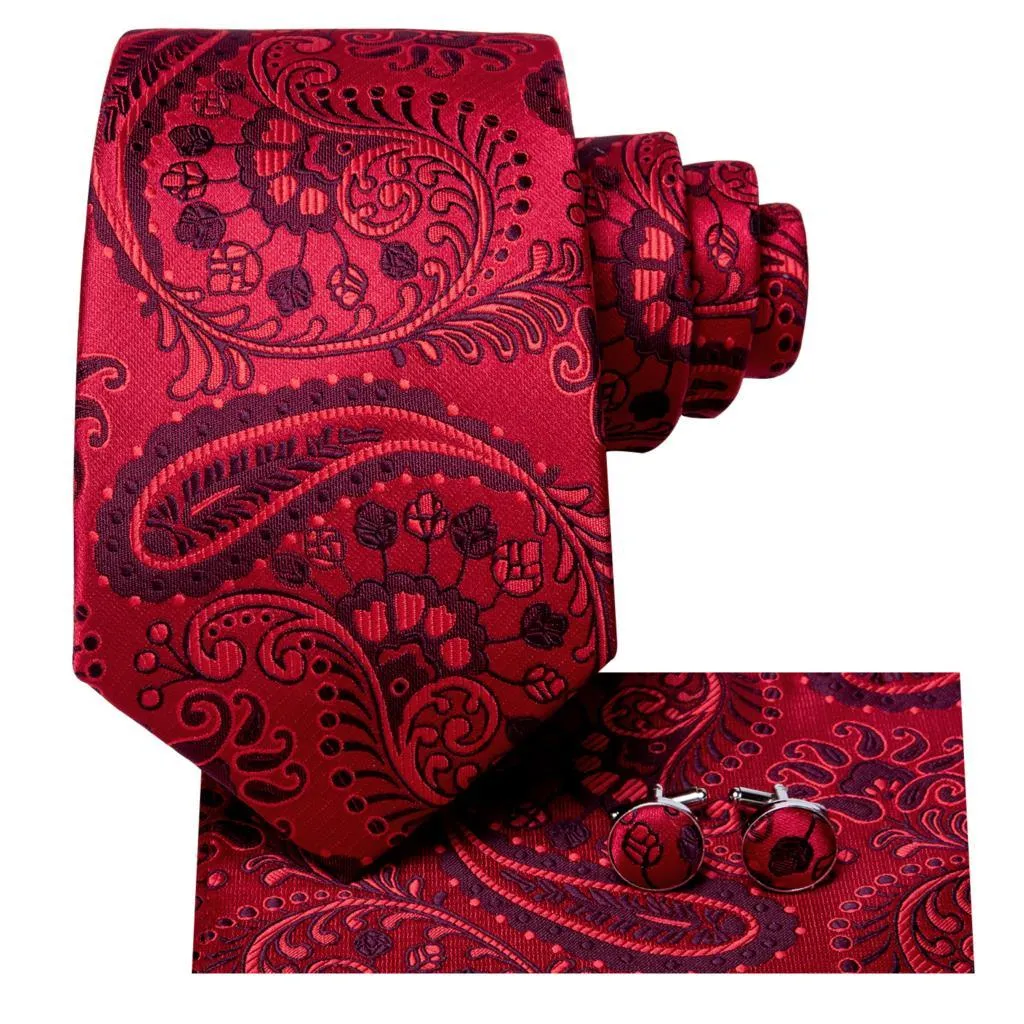 Burgundy Paisley Striped Silk Wedding Ties For Men Necktie