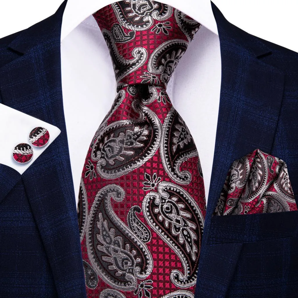 Burgundy Paisley Striped Silk Wedding Ties For Men Necktie