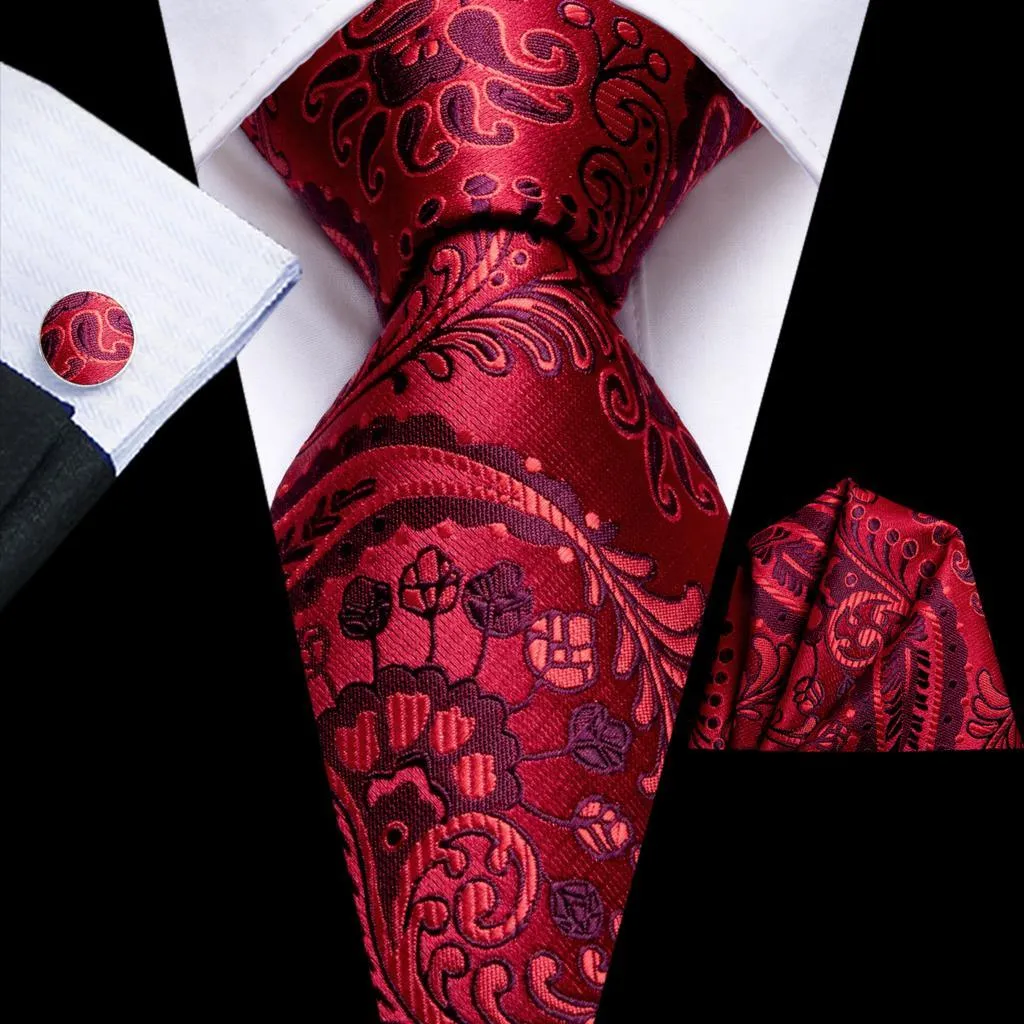 Burgundy Paisley Striped Silk Wedding Ties For Men Necktie