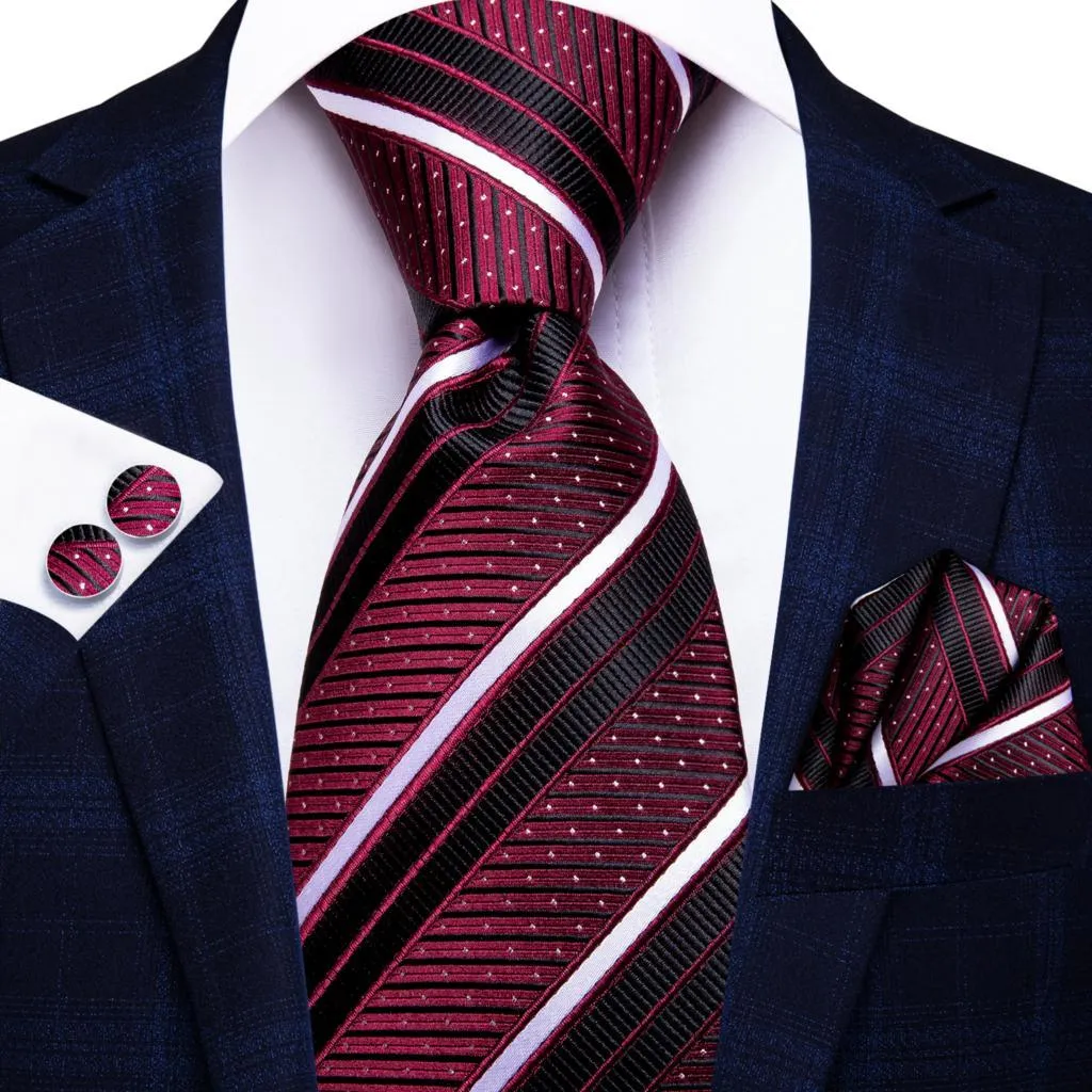 Burgundy Paisley Striped Silk Wedding Ties For Men Necktie