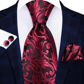 Burgundy Paisley Striped Silk Wedding Ties For Men Necktie