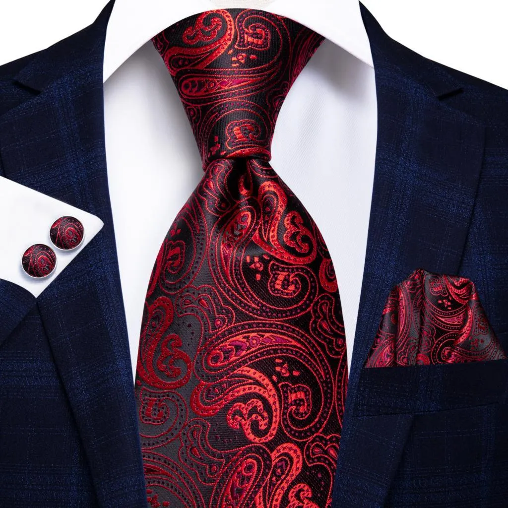 Burgundy Paisley Striped Silk Wedding Ties For Men Necktie