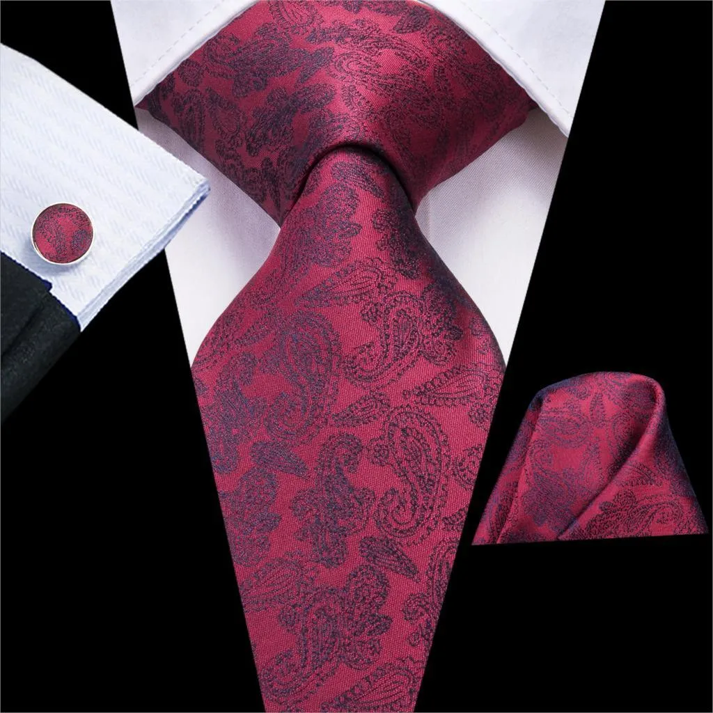 Burgundy Paisley Striped Silk Wedding Ties For Men Necktie