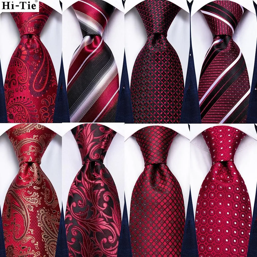 Burgundy Paisley Striped Silk Wedding Ties For Men Necktie