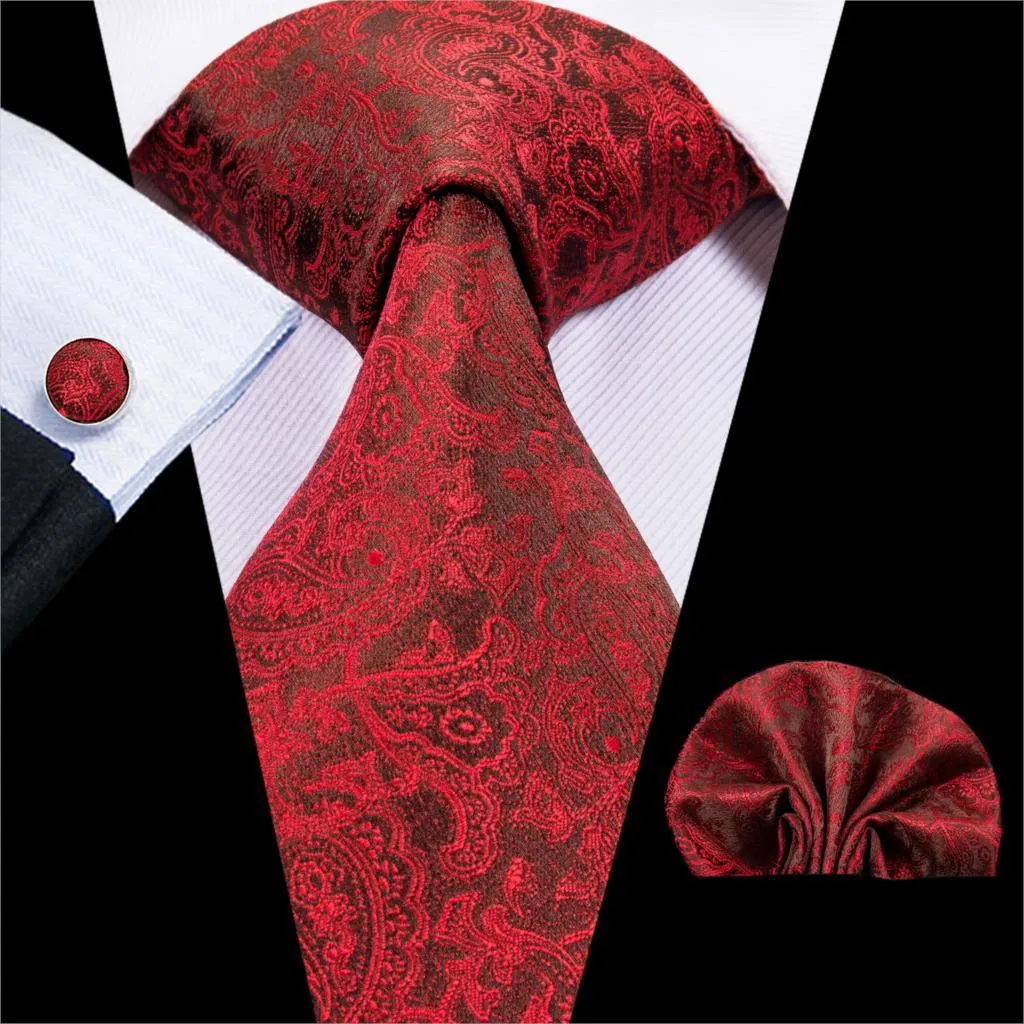 Burgundy Paisley Striped Silk Wedding Ties For Men Necktie