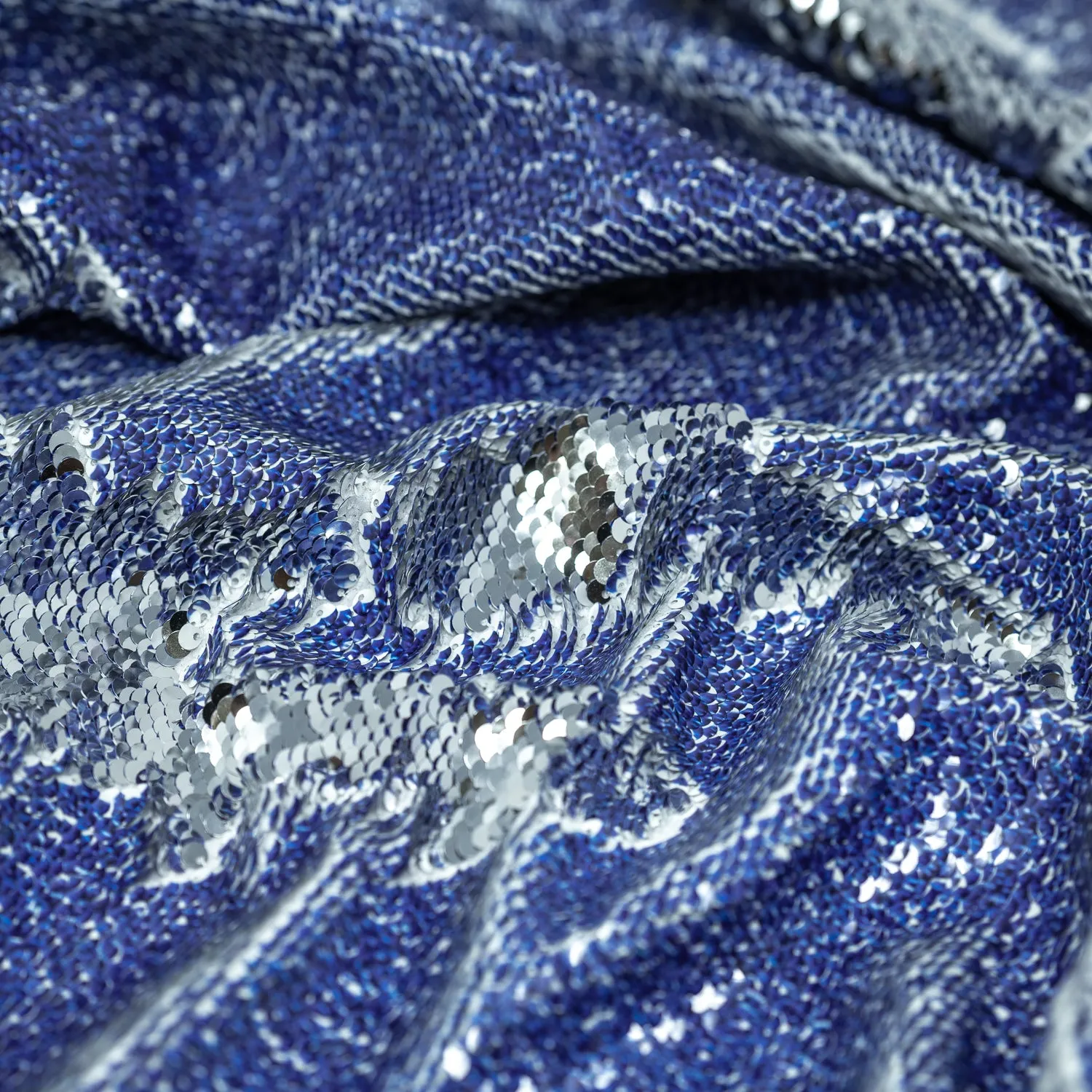 Denim Printed Flip Sequin on Spandex Fabric | Blue Moon Fabrics