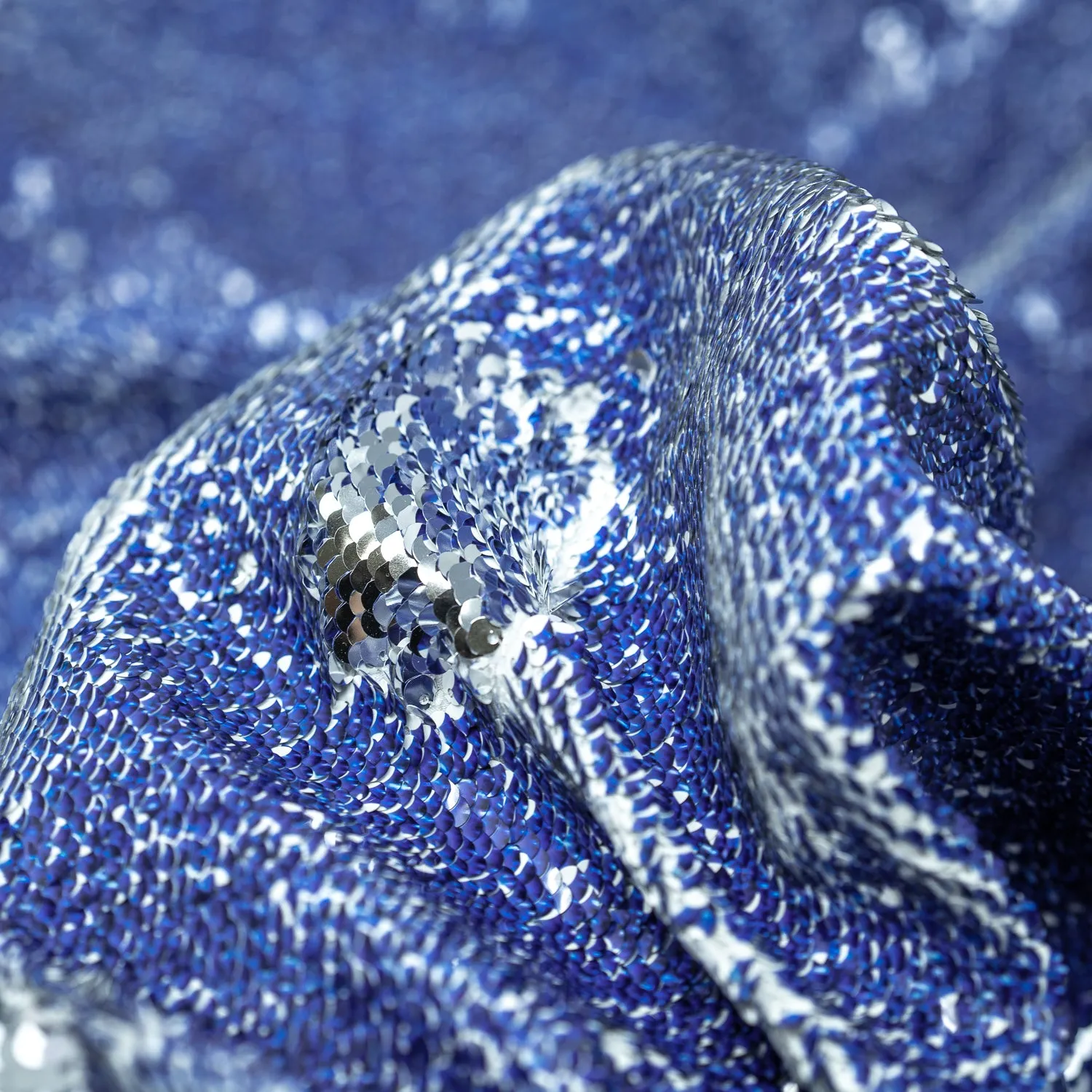 Denim Printed Flip Sequin on Spandex Fabric | Blue Moon Fabrics