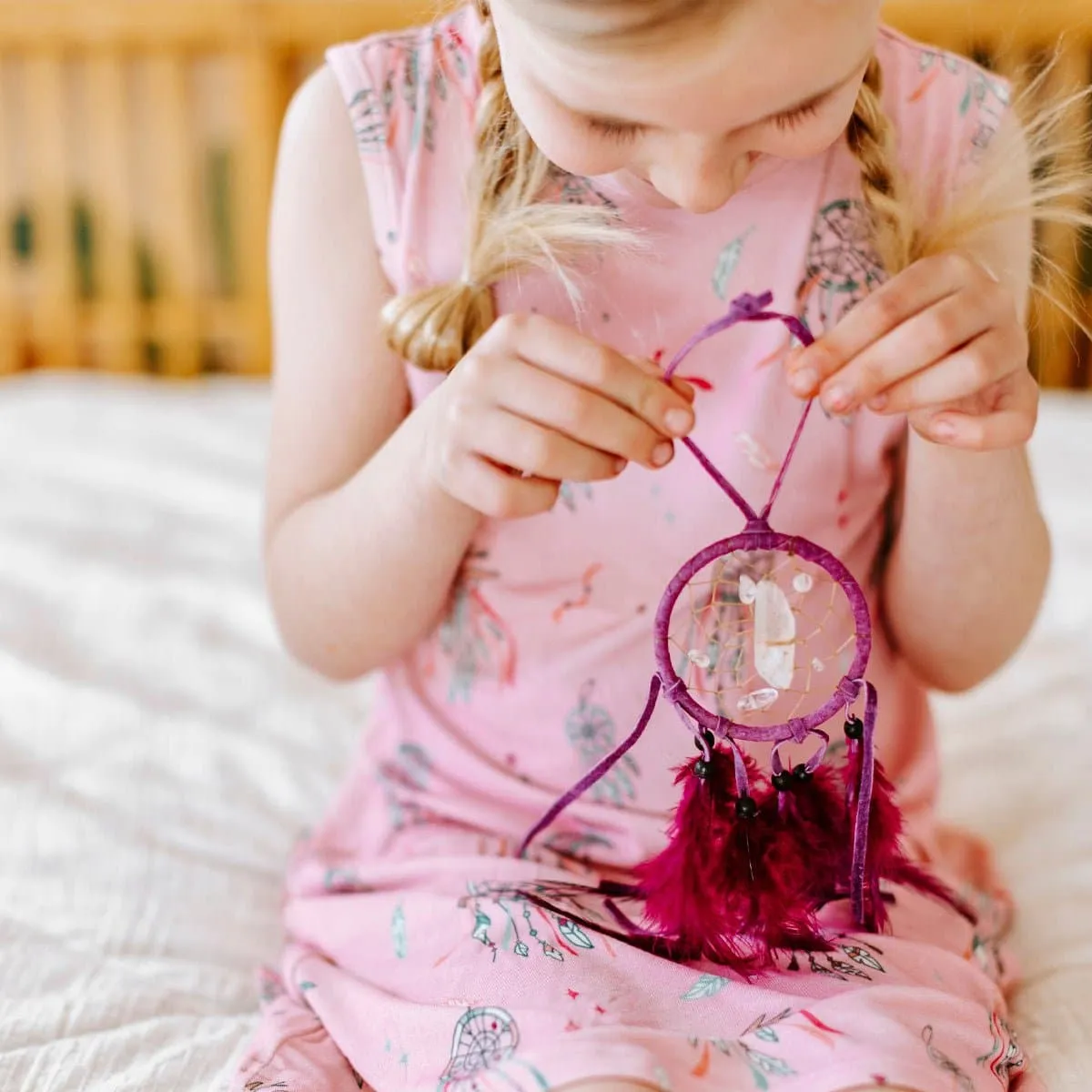 Dreamcatcher Pink Bamboo Girls' Sleeveless Dress