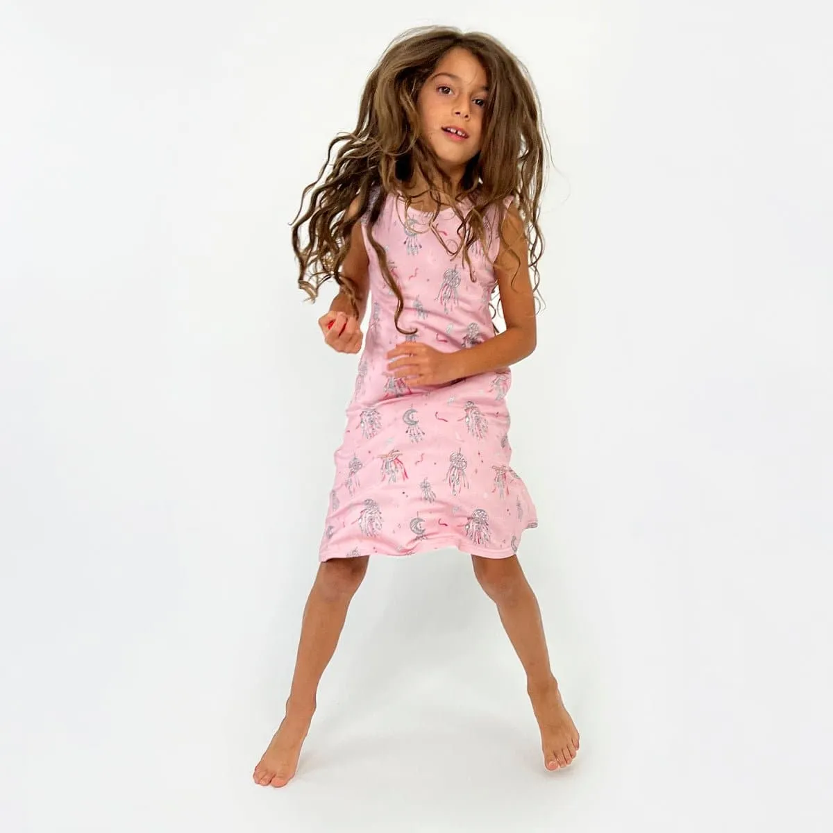 Dreamcatcher Pink Bamboo Girls' Sleeveless Dress