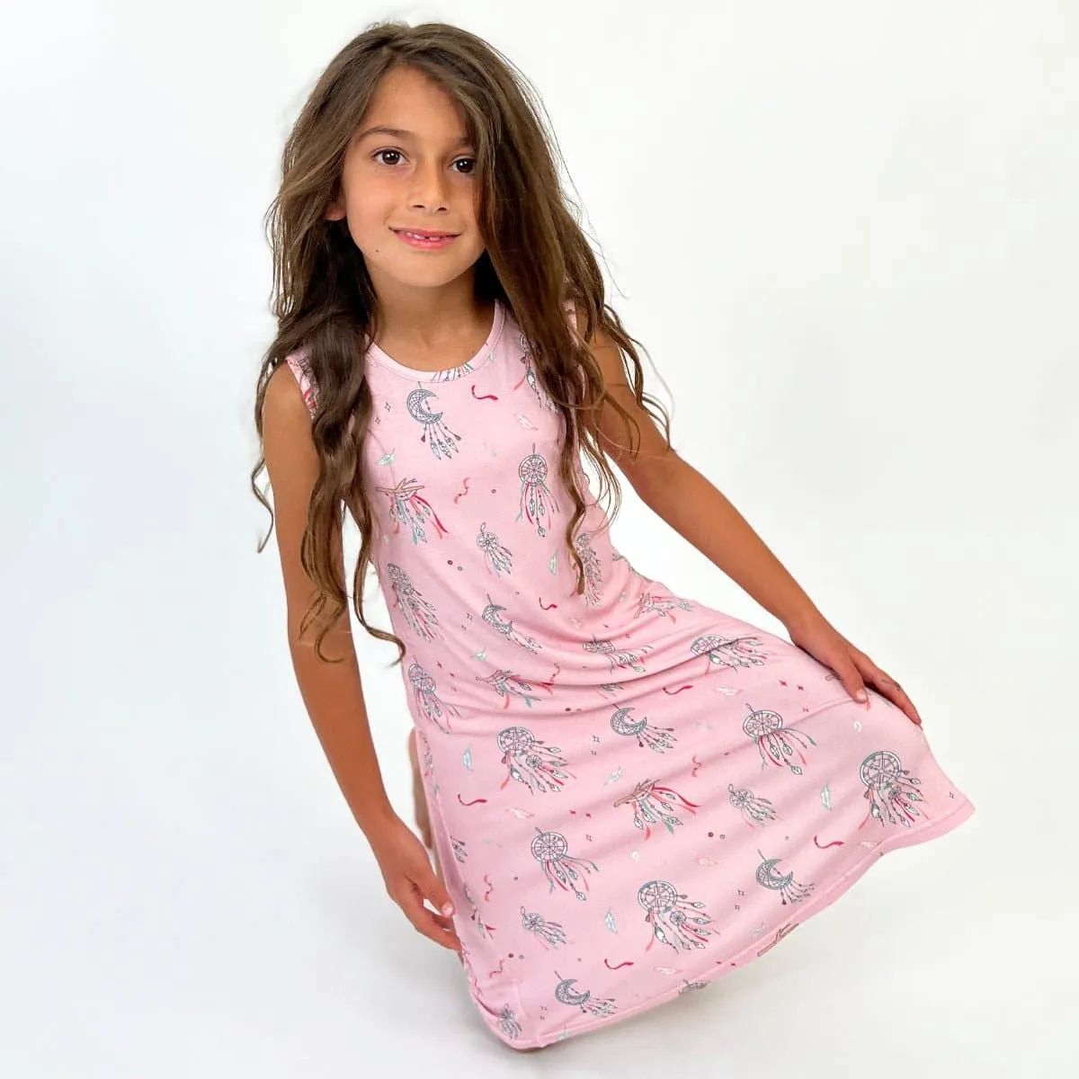 Dreamcatcher Pink Bamboo Girls' Sleeveless Dress