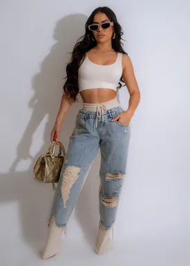 Edgy Girl Distressed Denim Jogger Nude