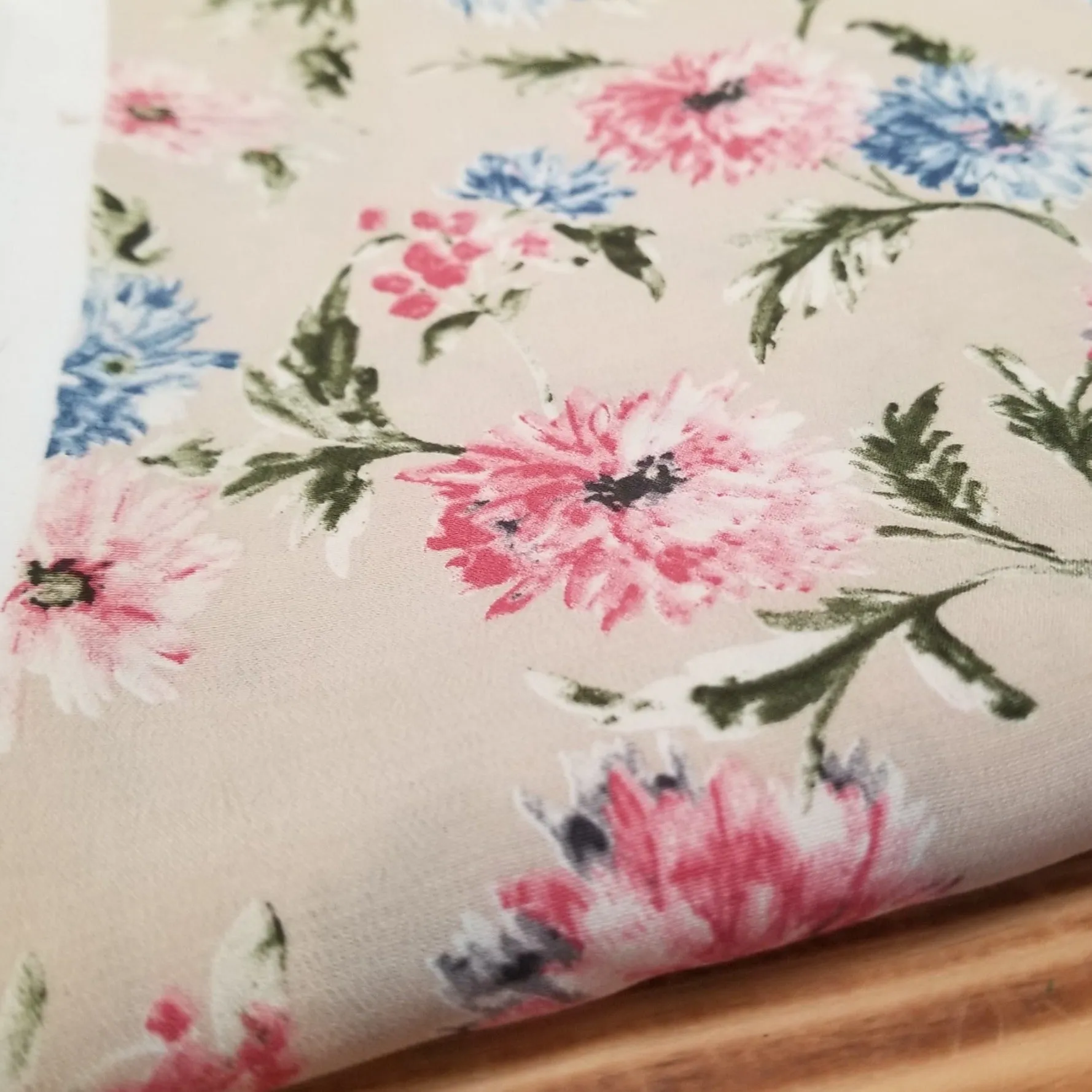 End of BOlt: 2.5 yards of Designer Deadstock Vintage Blue and Pink Florals Rayon Woven- remnant