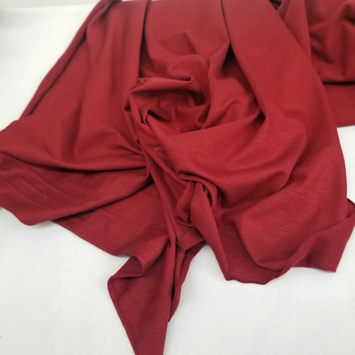 End of Bolt: 3 yards of Designer Deadstock Rayon Wool Slub Stretch Jersey Ruby Red 5.5oz Knit- Remnant