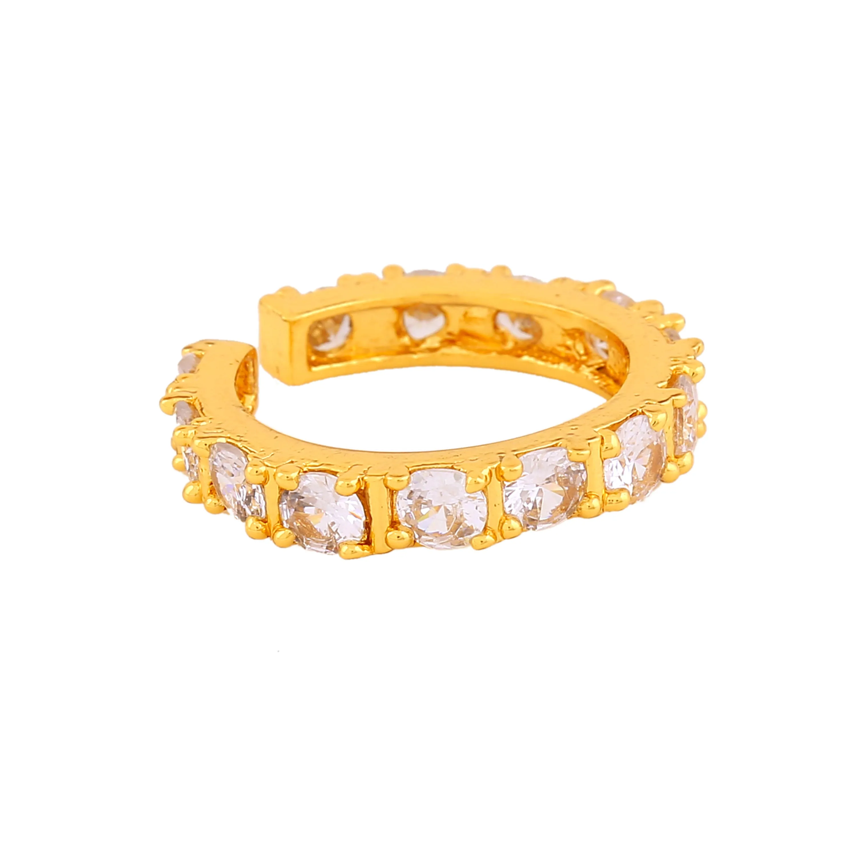 Estele Gold Plated CZ Dazzling Finger Ring with White Crystals for Women (Adjustable)