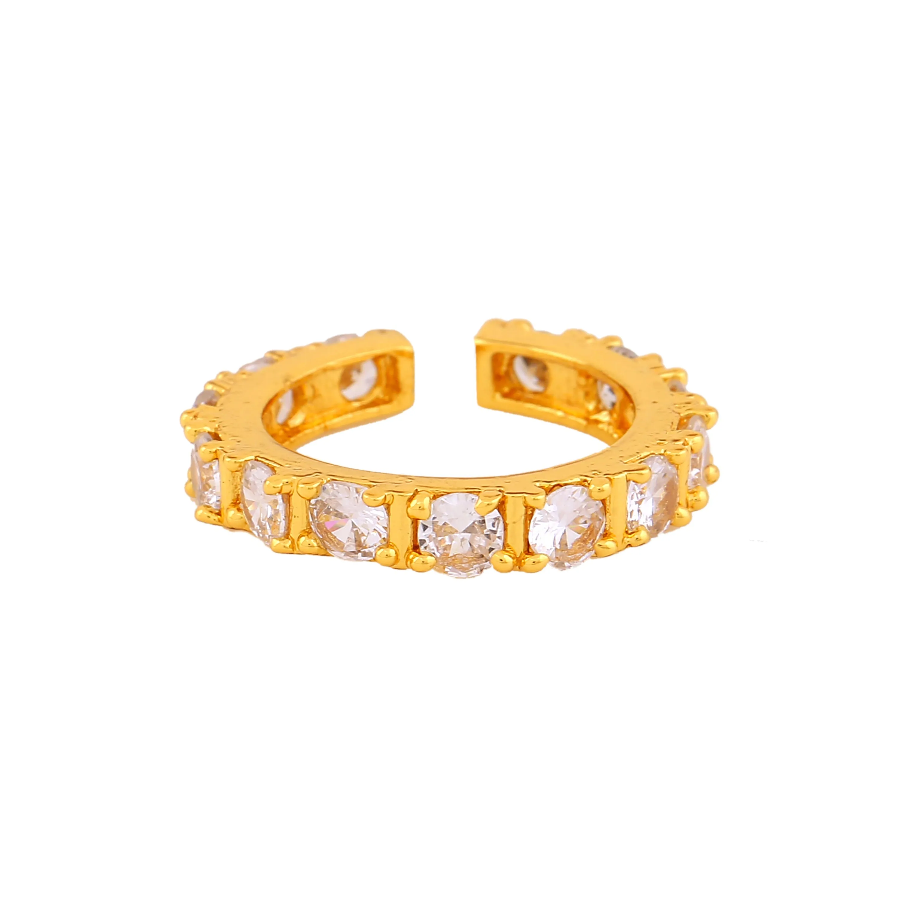 Estele Gold Plated CZ Dazzling Finger Ring with White Crystals for Women (Adjustable)