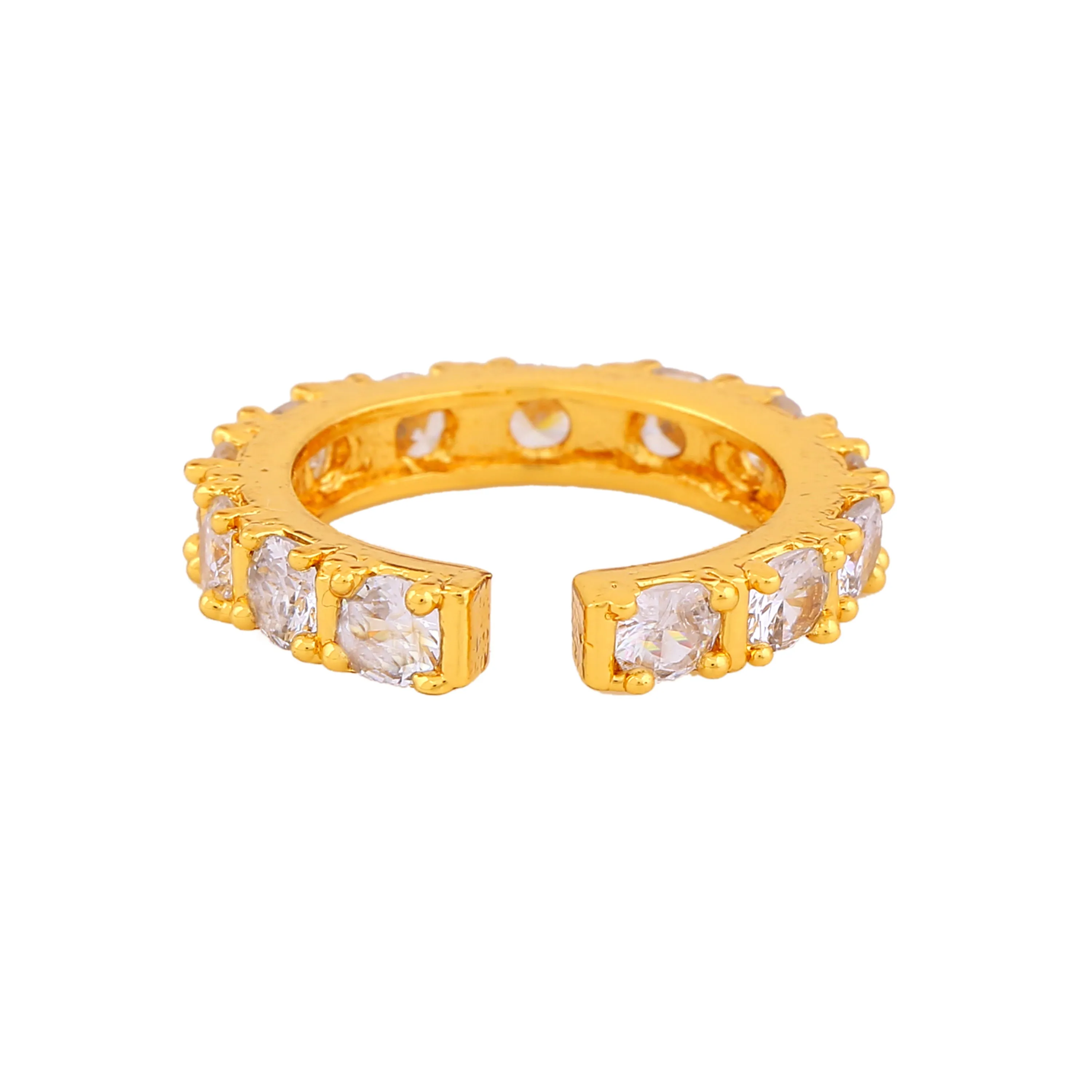 Estele Gold Plated CZ Dazzling Finger Ring with White Crystals for Women (Adjustable)