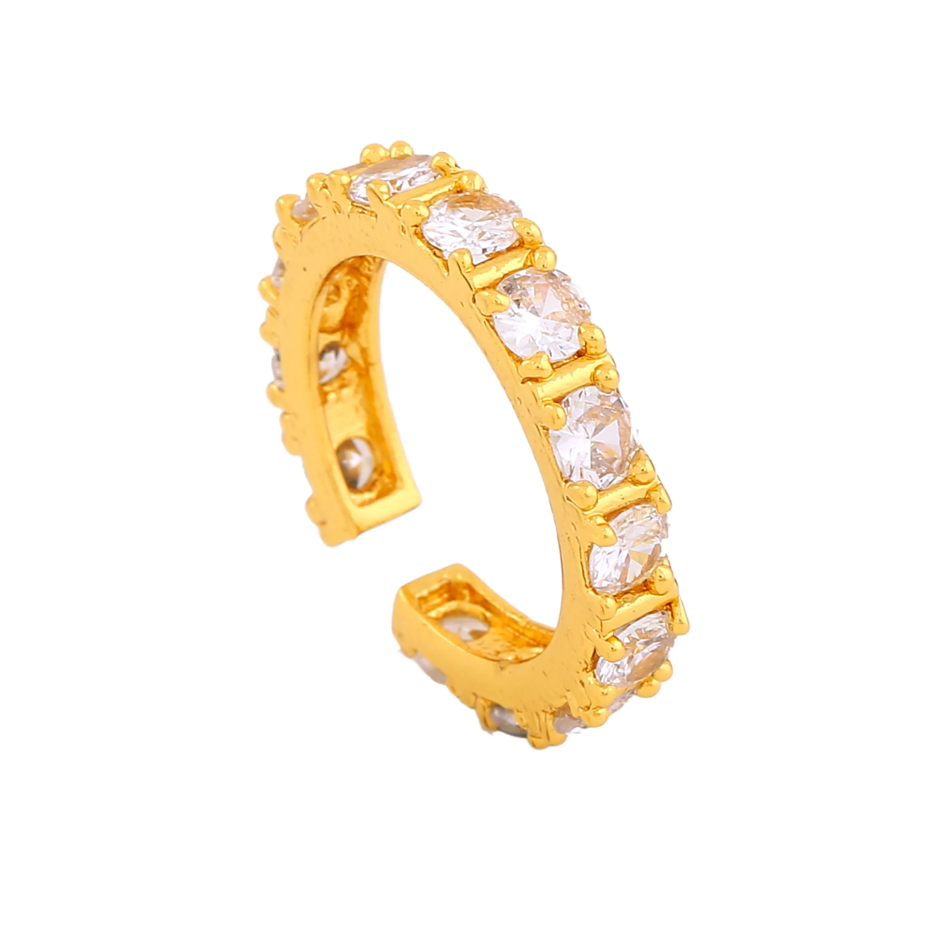 Estele Gold Plated CZ Dazzling Finger Ring with White Crystals for Women (Adjustable)