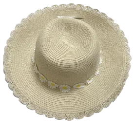 Fashion Hats Ladies Sun Applique, Pink, Blue, Cream-Daisy