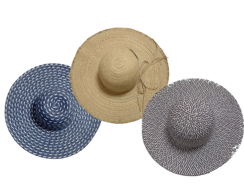 Fashion Hats Ladies Sun Round Woven, Blue, Natural, Eggplant