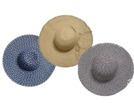 Fashion Hats Ladies Sun Round Woven, Blue, Natural, Eggplant