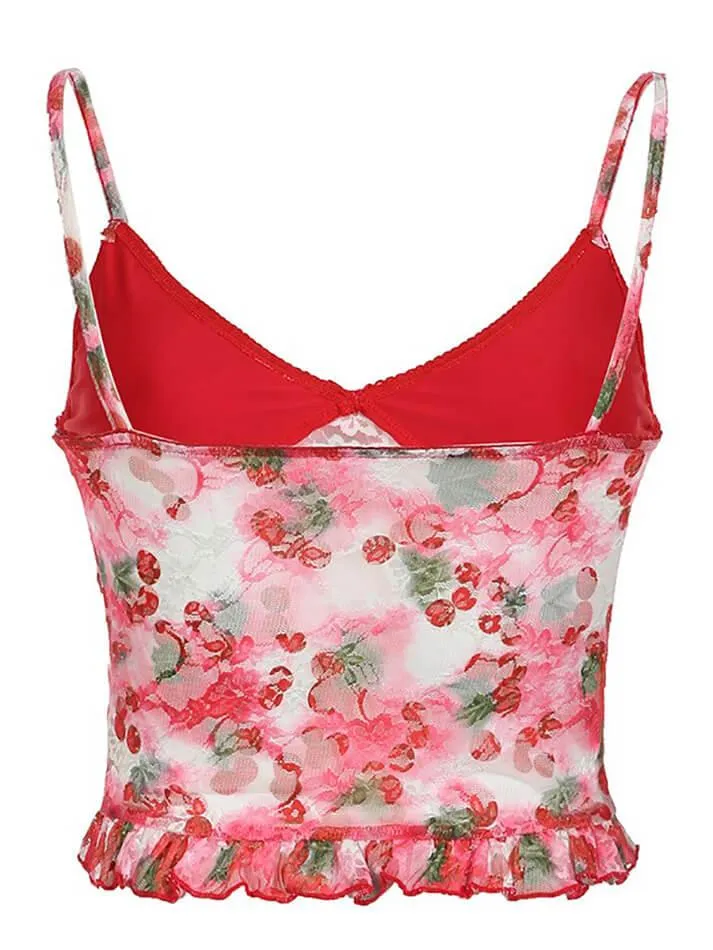 Floral Printed Mesh Mini Camisole Top