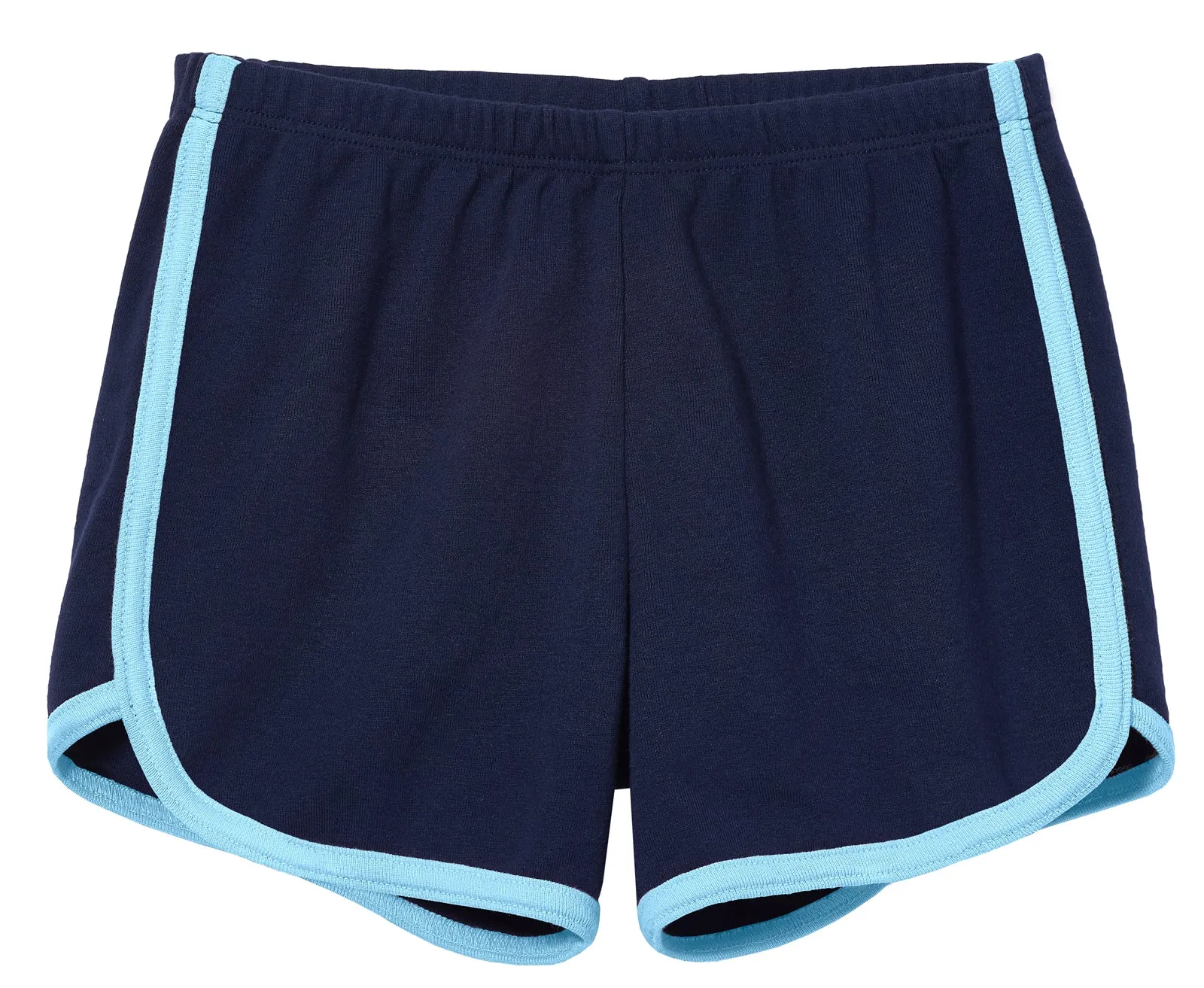 Girls Soft Cotton Knit Short with Trim | Navy w. Bright Light Blue Trim