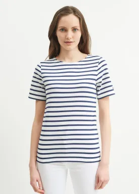 LEVANT MODERN - Breton Stripe Short Sleeve Shirt | Soft Cotton | Unisex Fit (WHITE / NAVY)