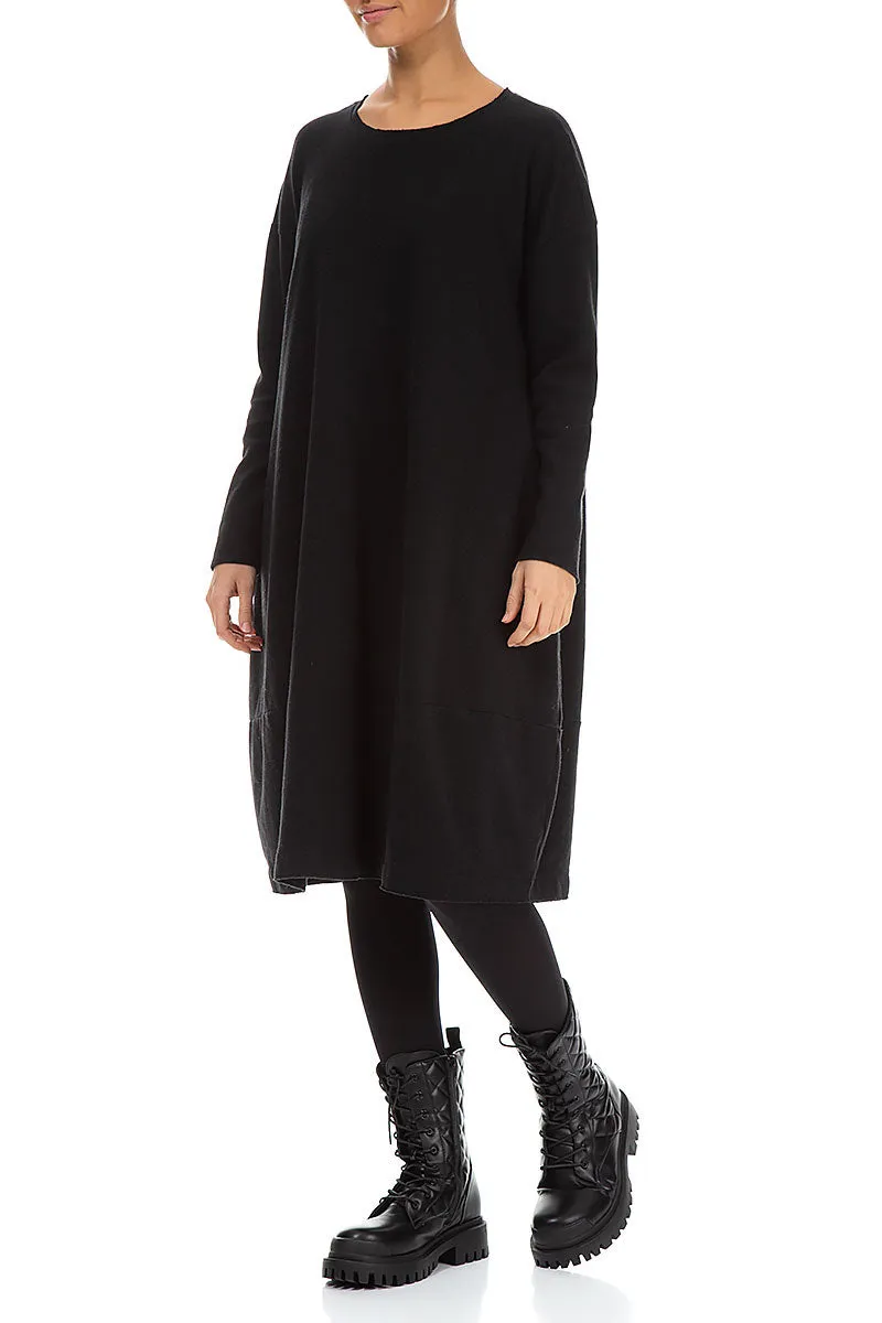 Loose Black Rib Cotton Wool Dress