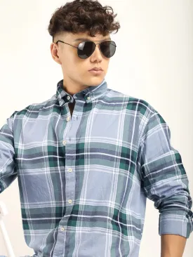 Massimou cotton Sky Blue Check Shirt