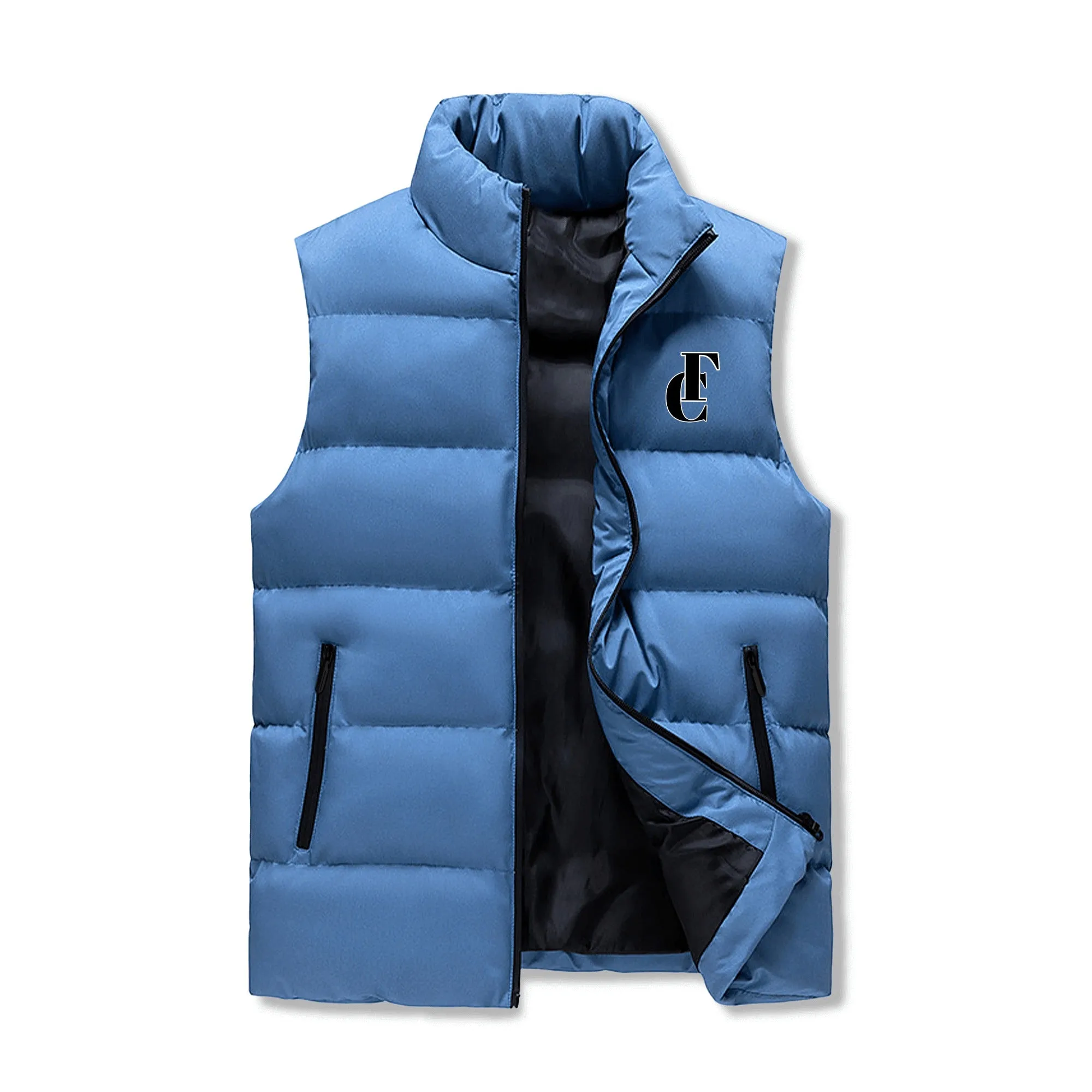 Mens Warm Stand Collar Zip Up Puffer Vest