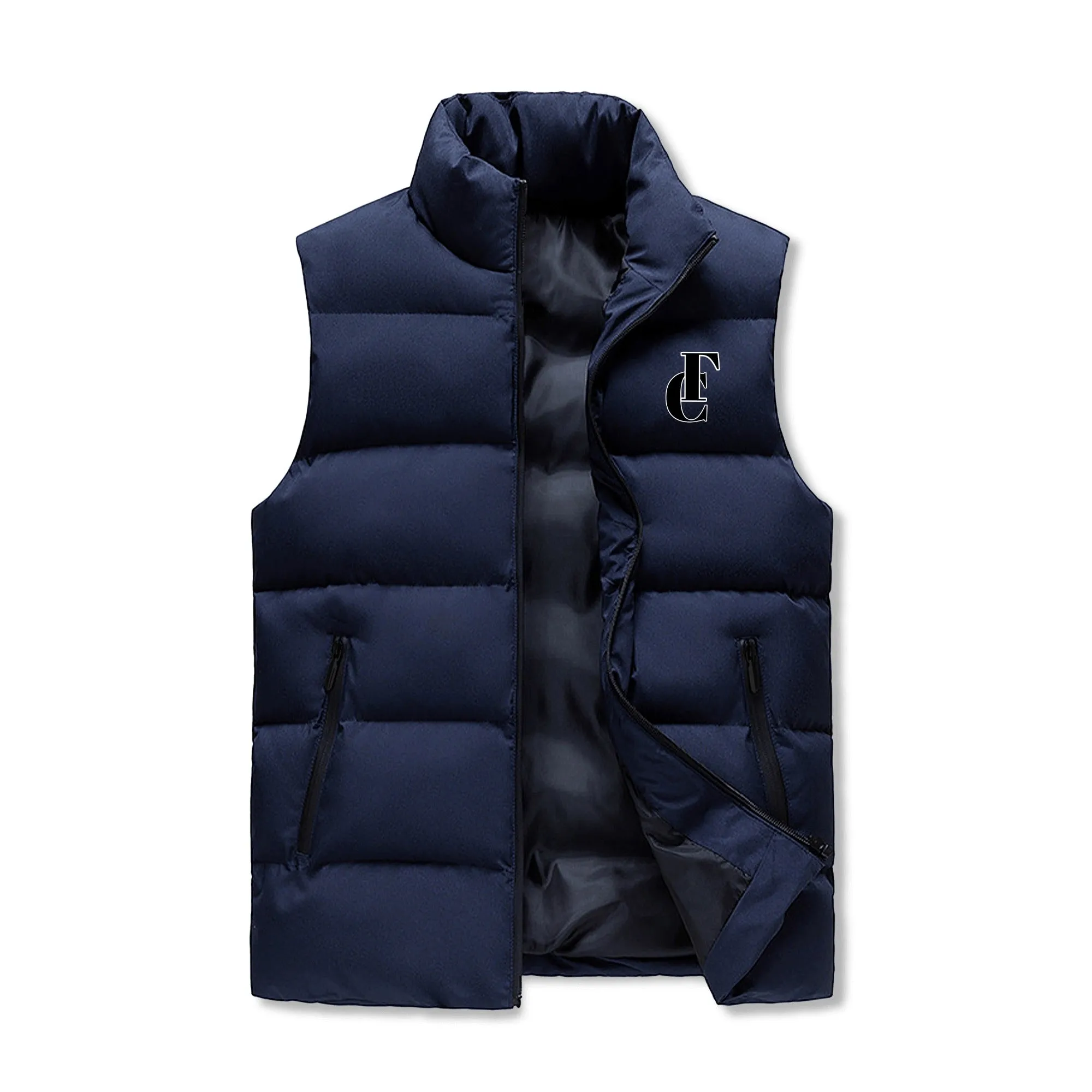 Mens Warm Stand Collar Zip Up Puffer Vest