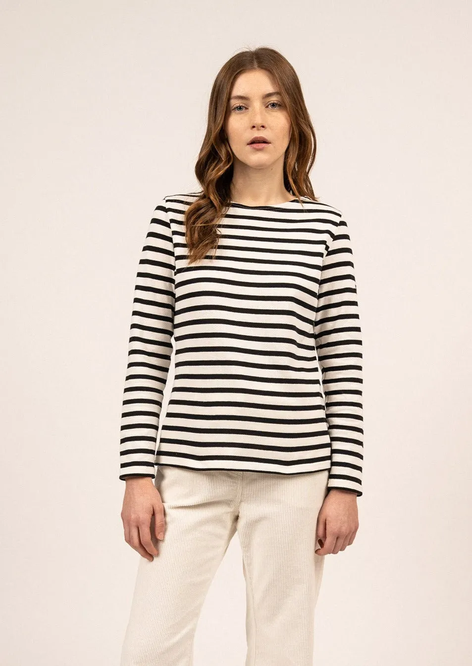 MERIDAME II - Authentic Breton Shirt | Heavyweight Cotton | Women Fit (IVORY / BLACK)