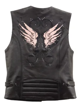 Milwaukee Leather XS1293 Ladies ‘Winged’ Black and Pink Studded Leather Vest