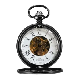 Onyx Black Double Hunter Mechanical Pocket Watch