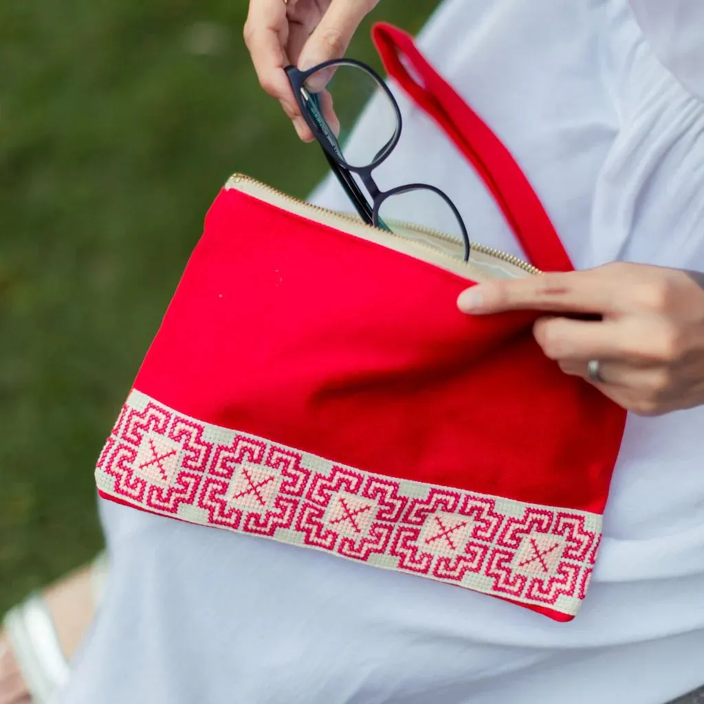 Palestinian-Made Tatreez Pouch - Red