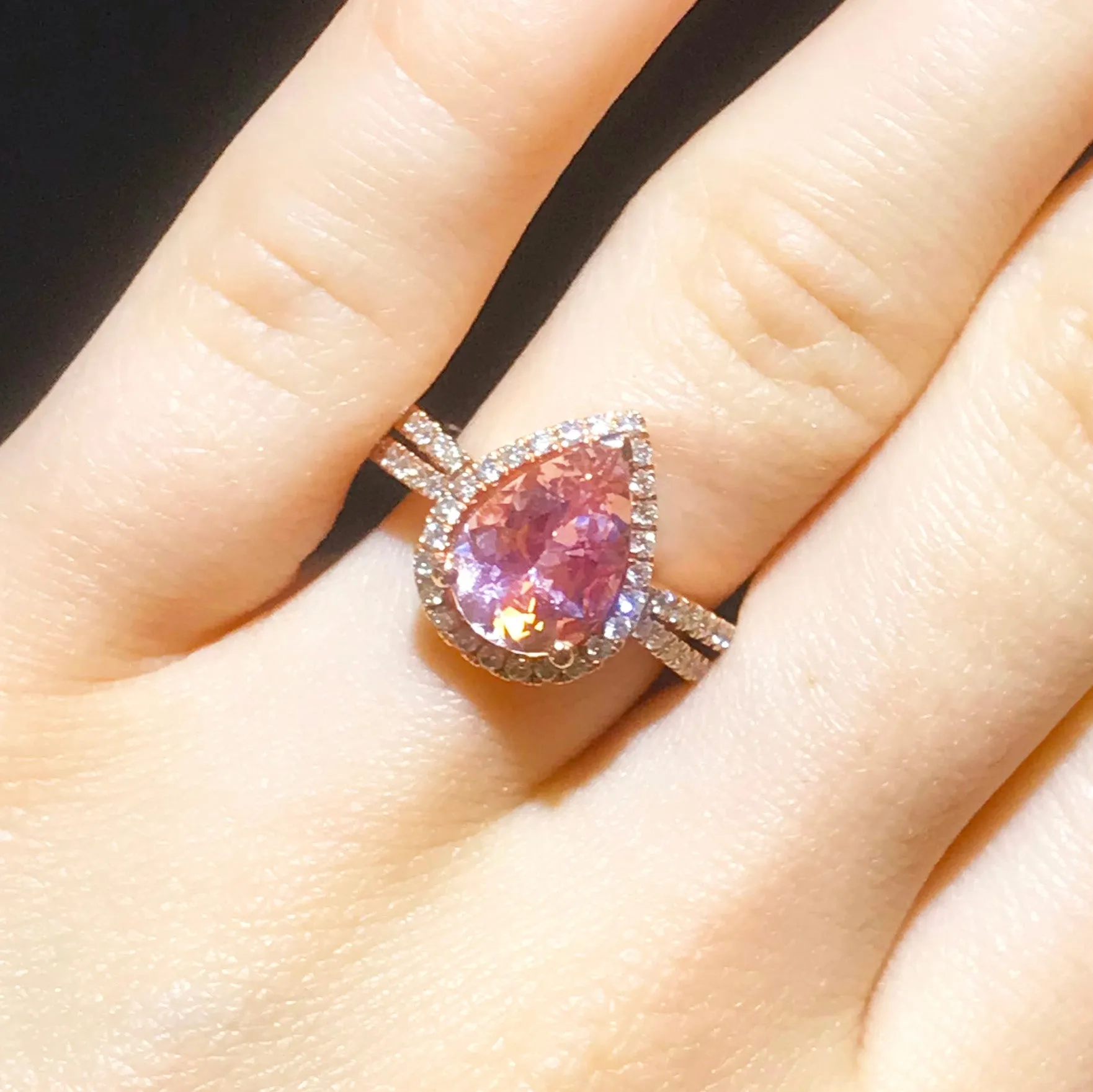 Pear Shaped Morganite and Diamond Halo Ring