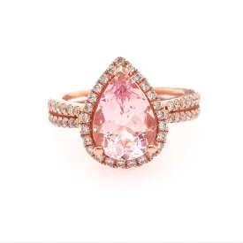 Pear Shaped Morganite and Diamond Halo Ring