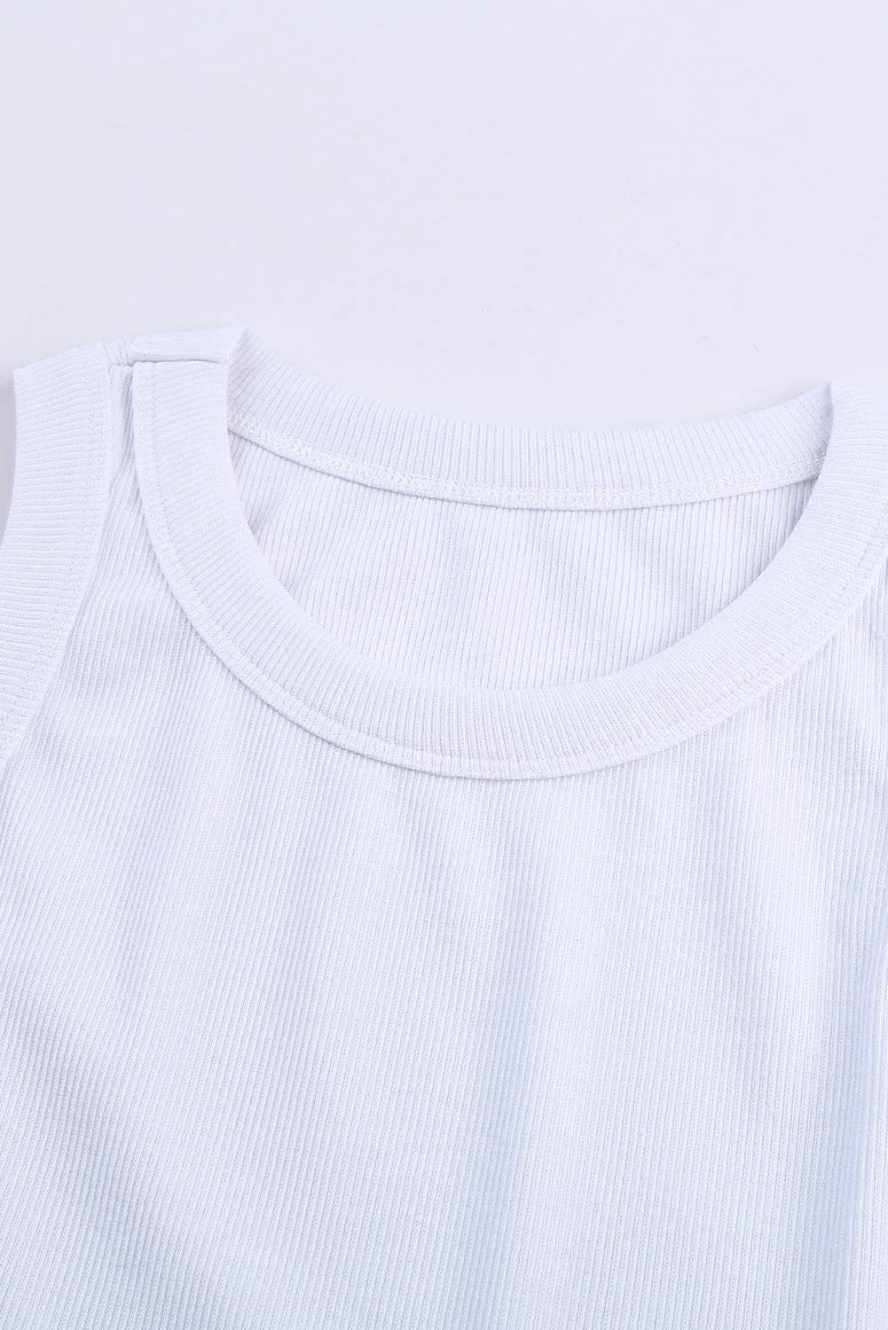 Plain White Slim Fit Crew Neck Ribbed Tank Top