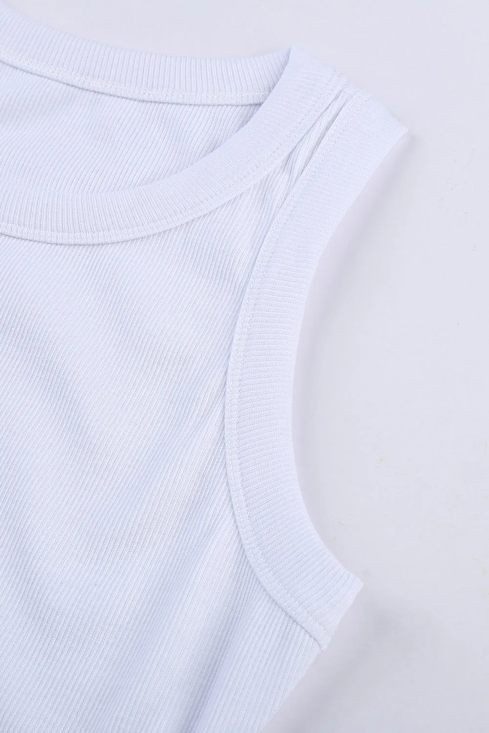 Plain White Slim Fit Crew Neck Ribbed Tank Top