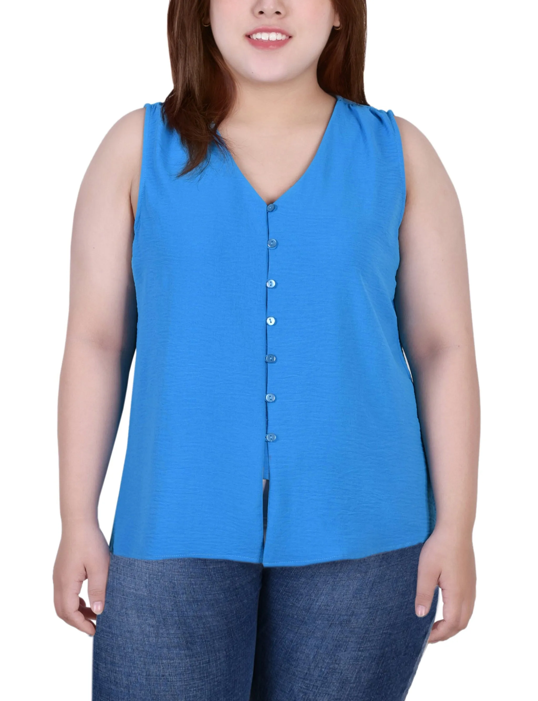 Plus Size Sleeveless Button Front Blouse