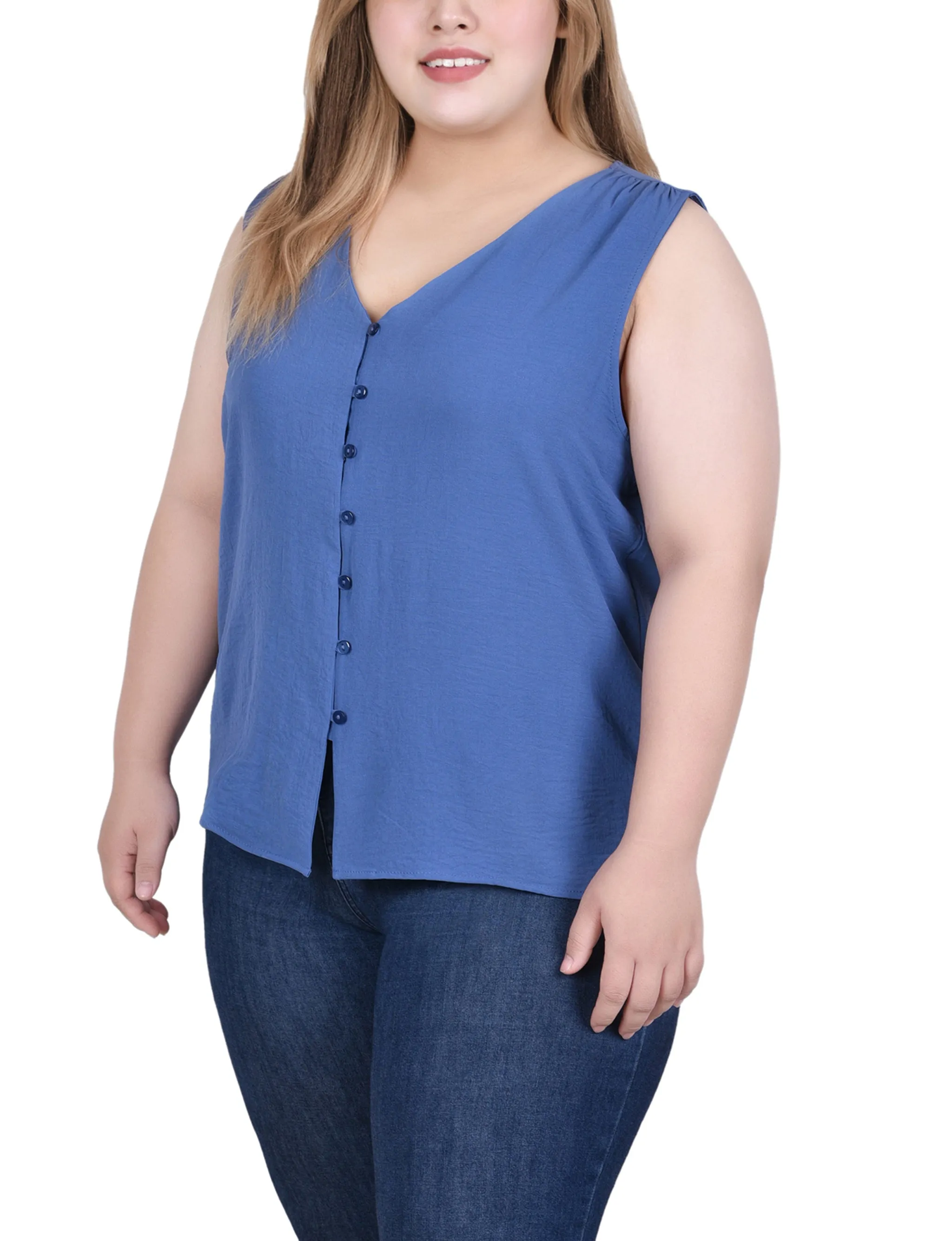 Plus Size Sleeveless Button Front Blouse