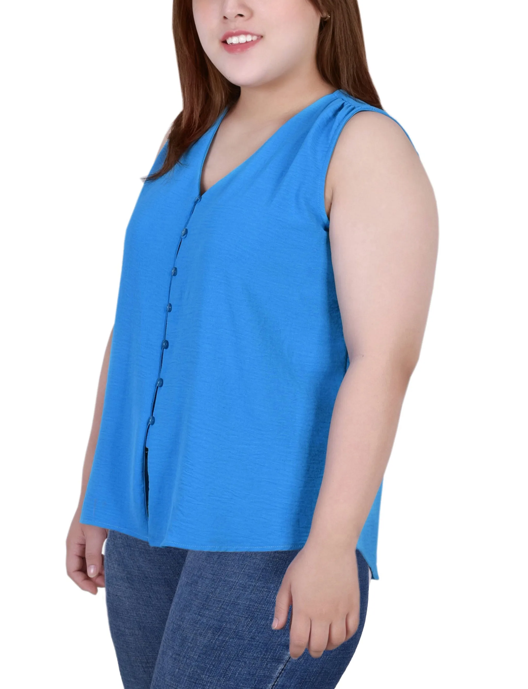 Plus Size Sleeveless Button Front Blouse