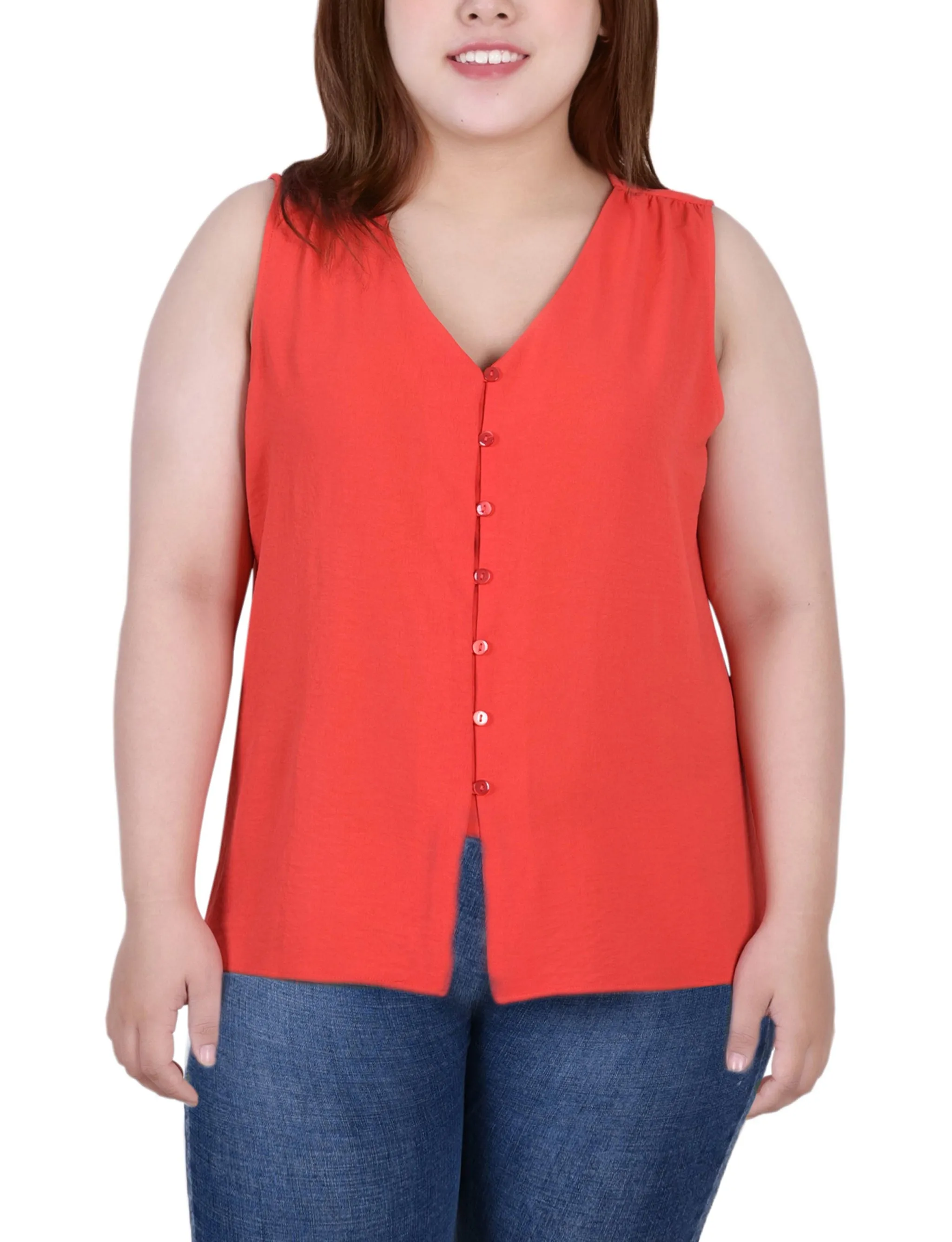 Plus Size Sleeveless Button Front Blouse