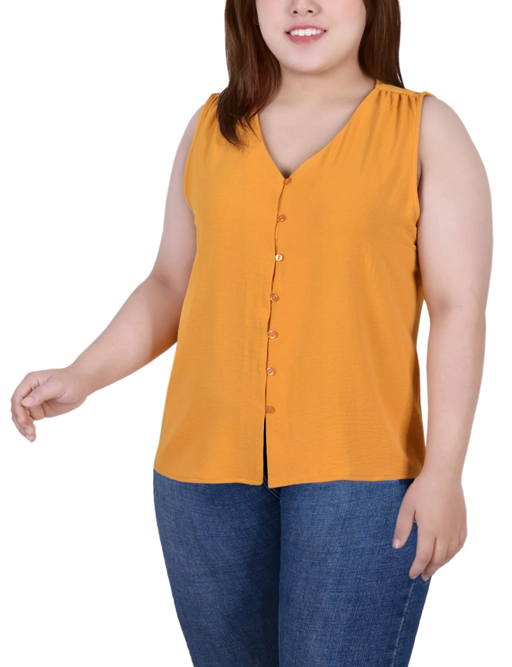 Plus Size Sleeveless Button Front Blouse