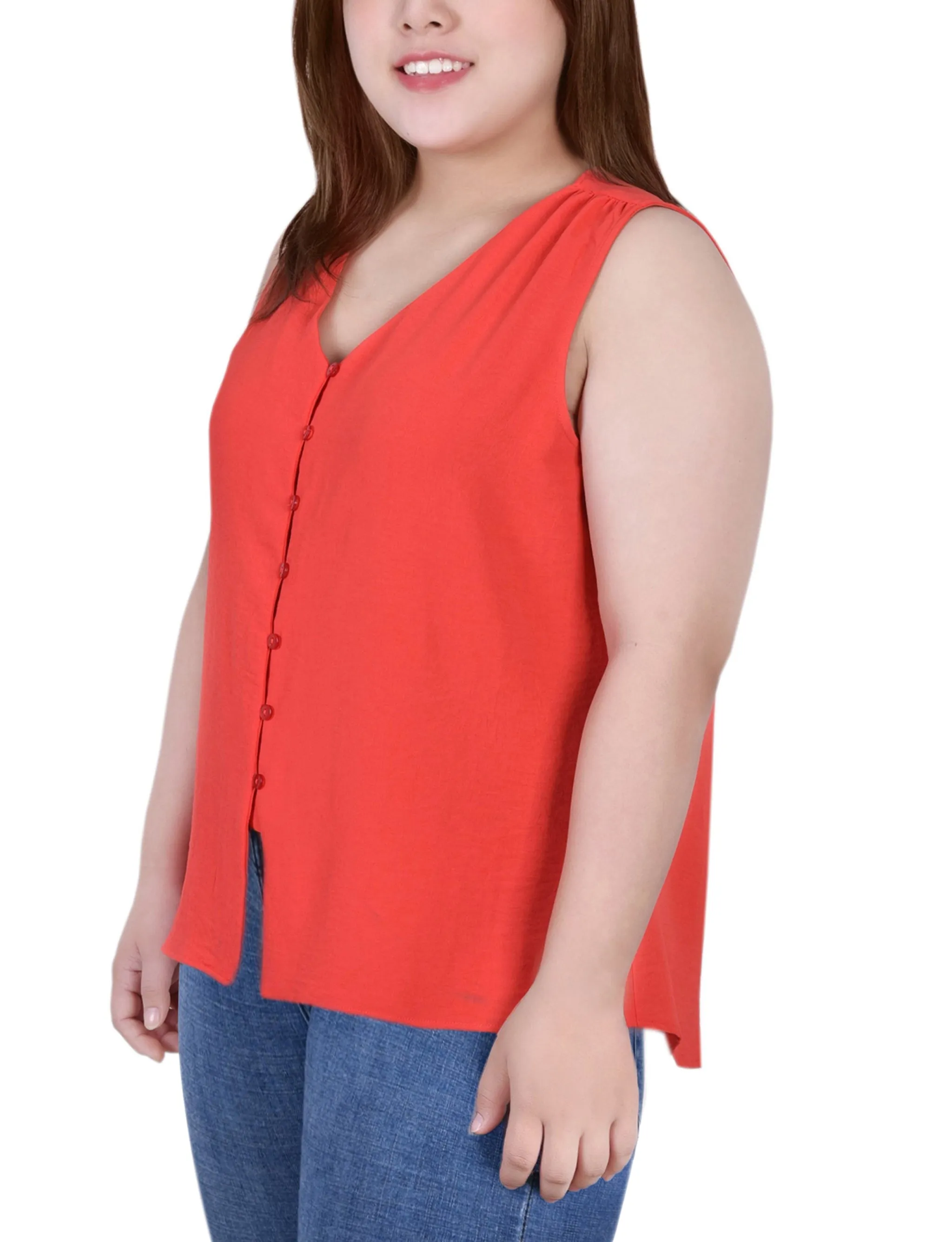 Plus Size Sleeveless Button Front Blouse