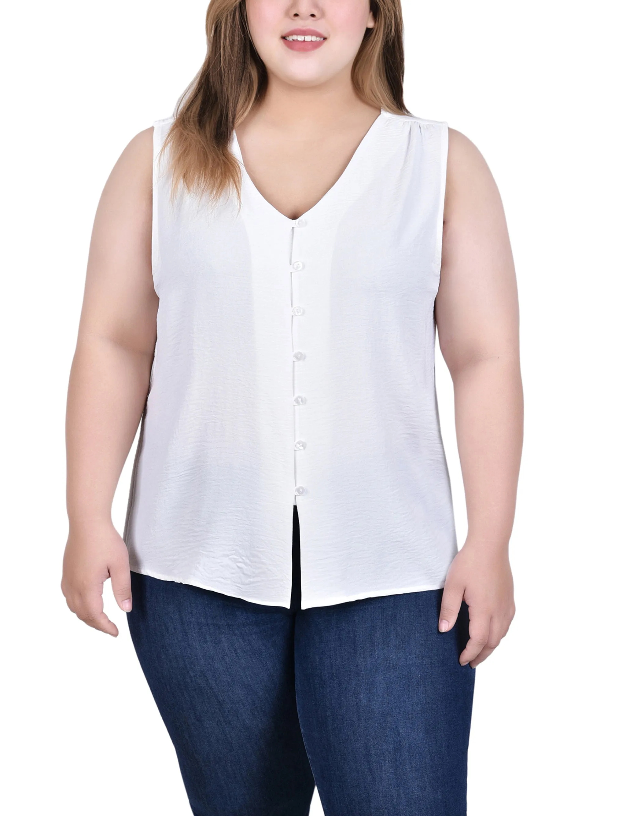 Plus Size Sleeveless Button Front Blouse