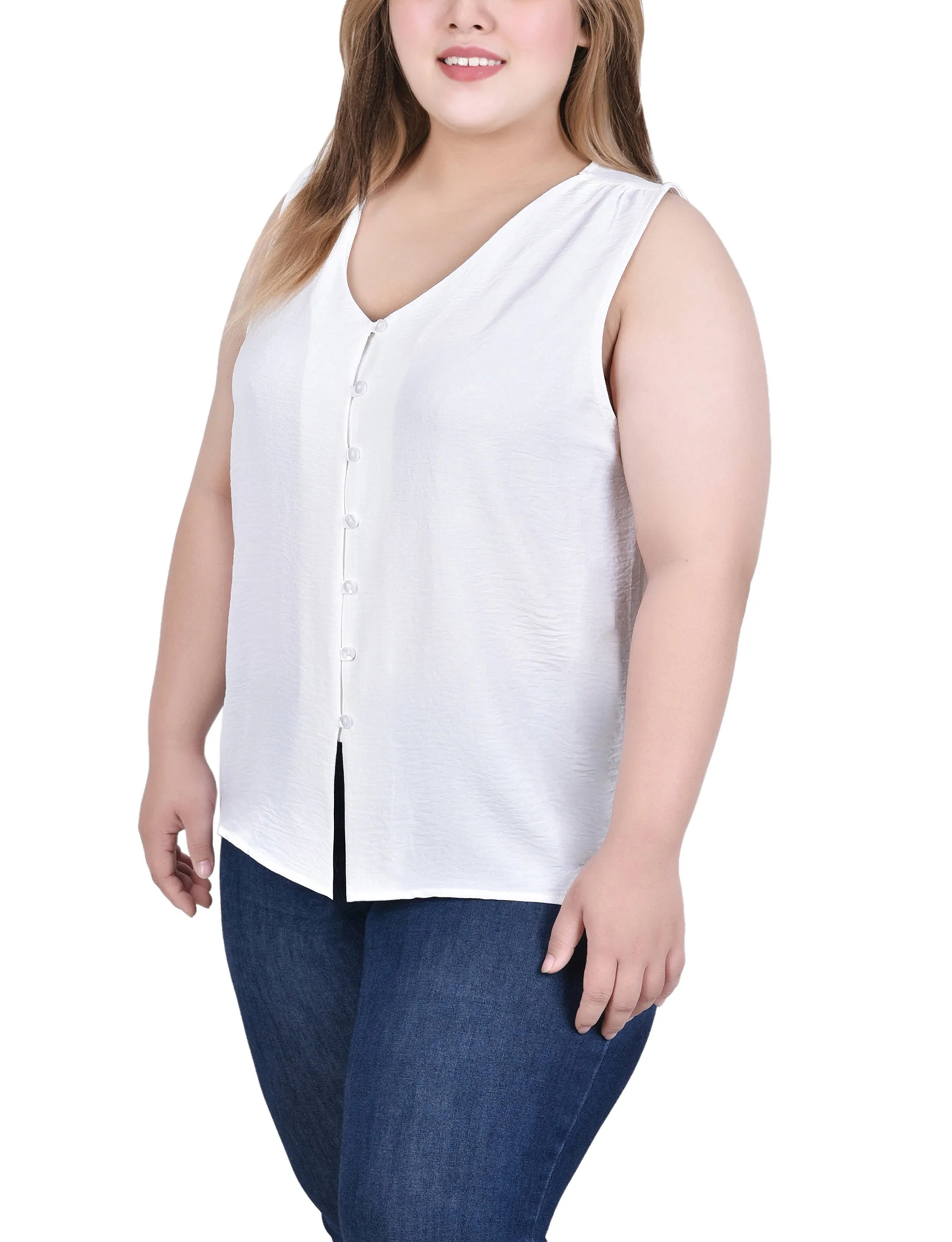 Plus Size Sleeveless Button Front Blouse