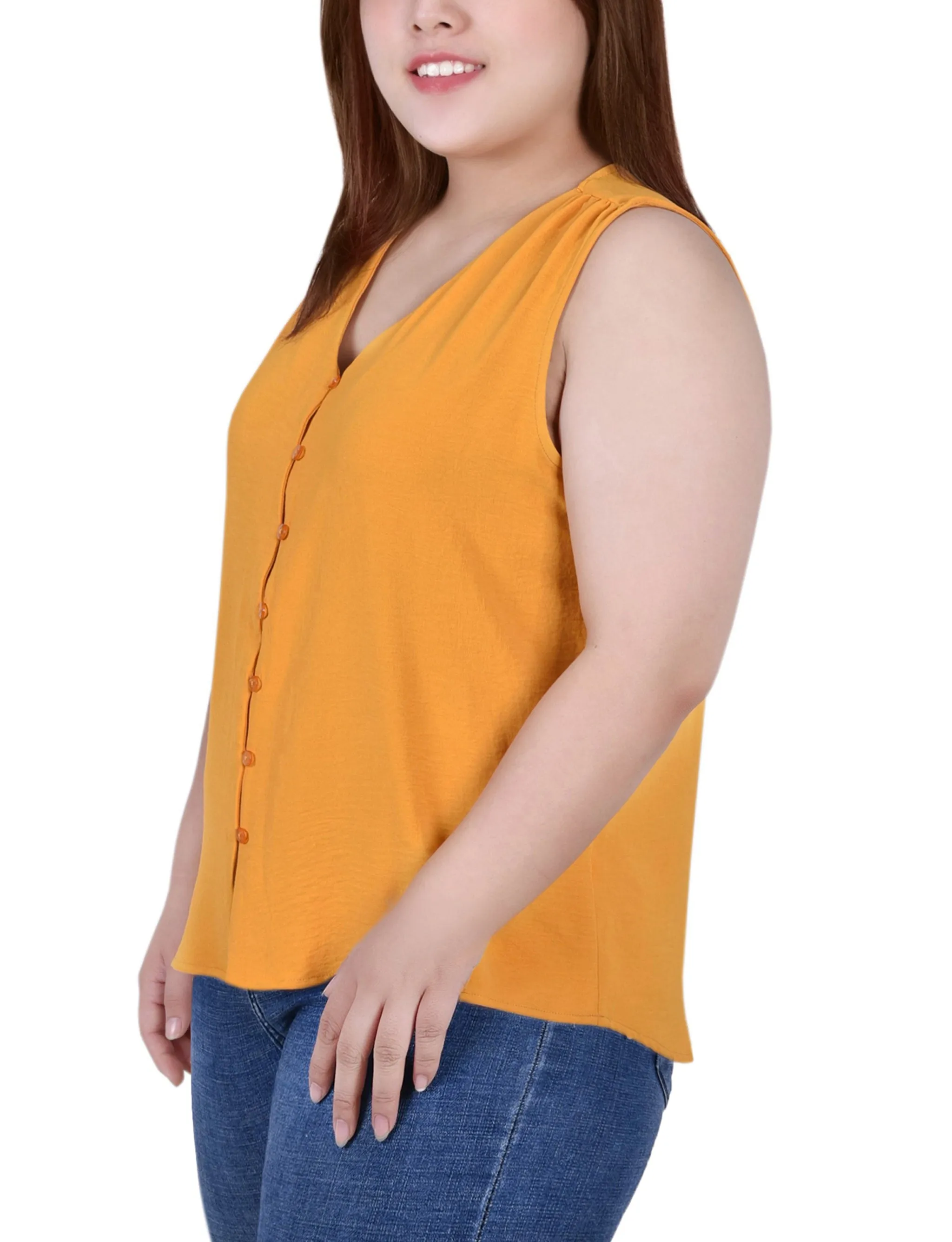 Plus Size Sleeveless Button Front Blouse